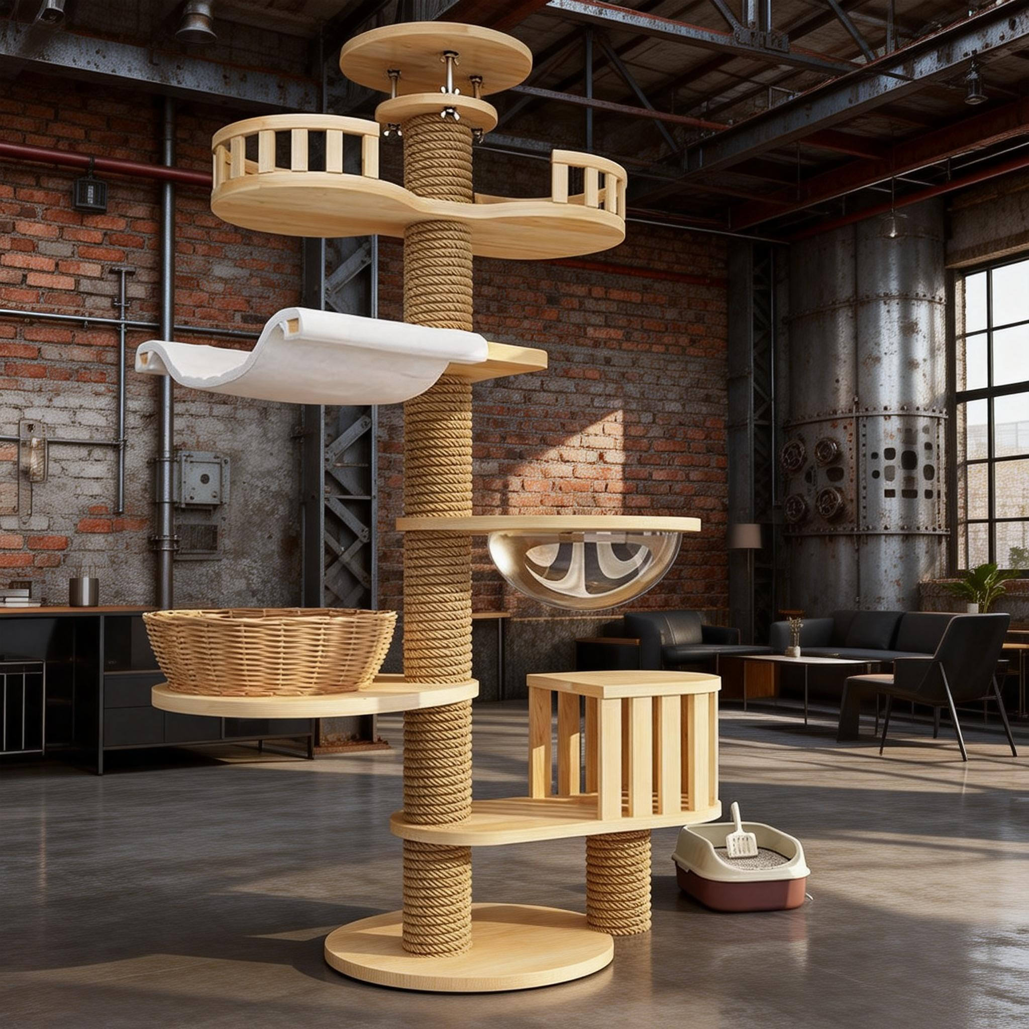 Manufacturer Wholesale Luxury Modern Wooden Sisal Eco-Friendly Carton Scratcher Cat Climbing Tree 4+ Levels Adjustable Height