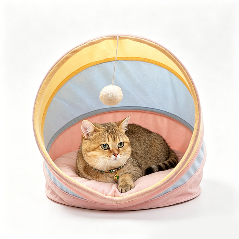 All-season Portable Foldable Pet Tent Bed With Dual-sided Cushion And Ball Outdoor Indoor Semi-closed Dog Cat Cave Bed