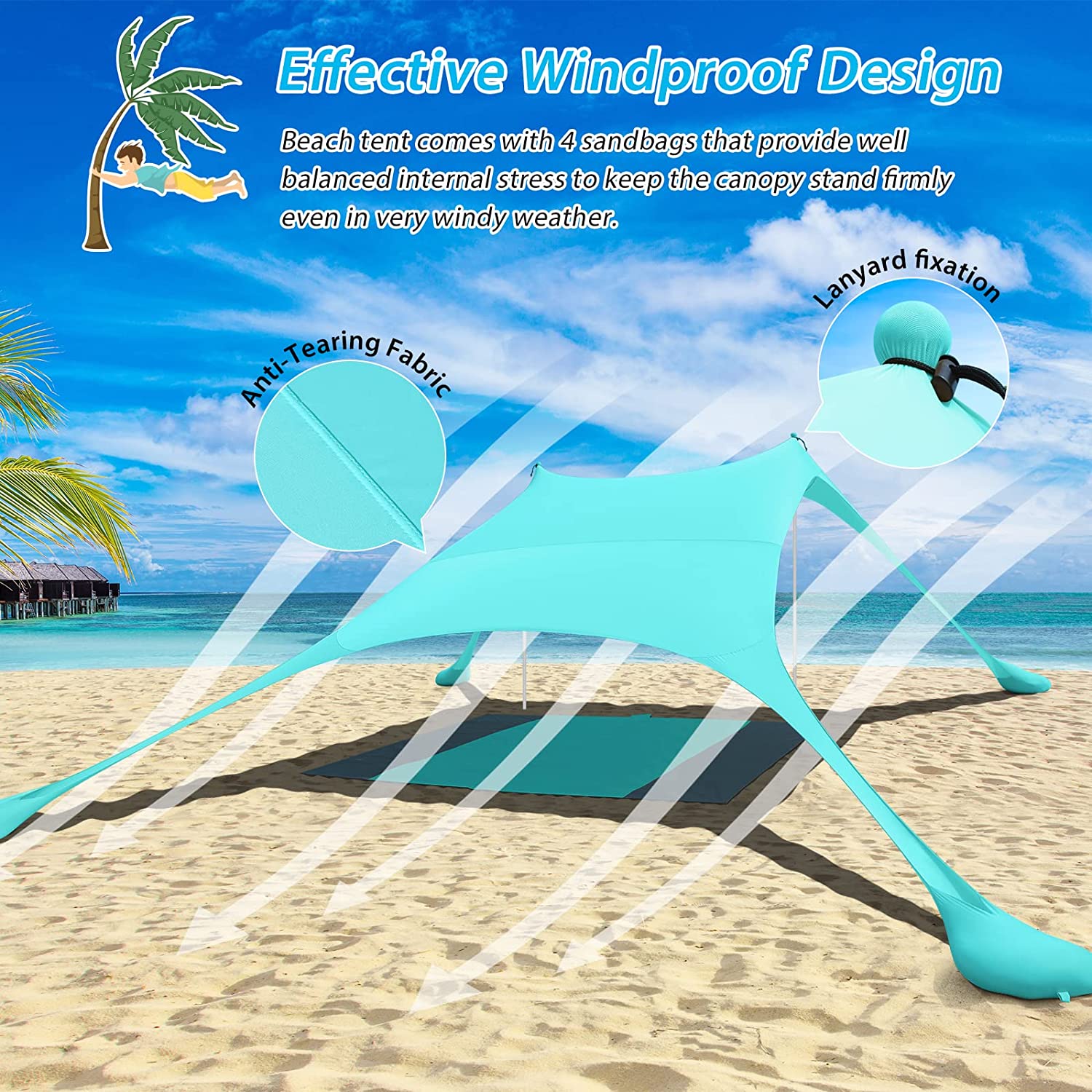 High Quality Four-Season Waterproof Portable Tarp Rain Tent Ultralight Beach Sun Shelter Camping With Tent Pole