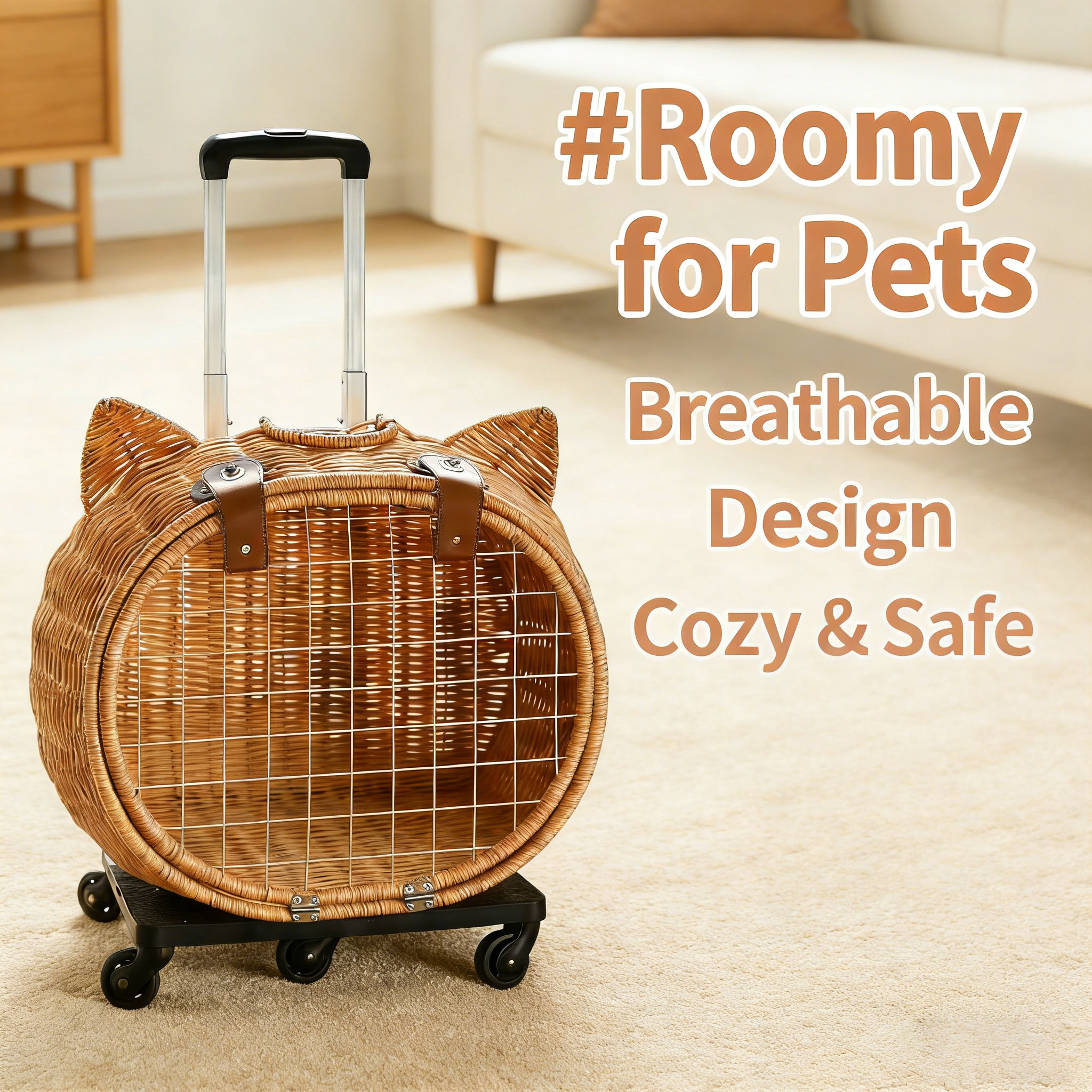 New Style PP Rattan Weaving Pet Carrier Dog And Cat Trolley Bag For Dog Travel Outside