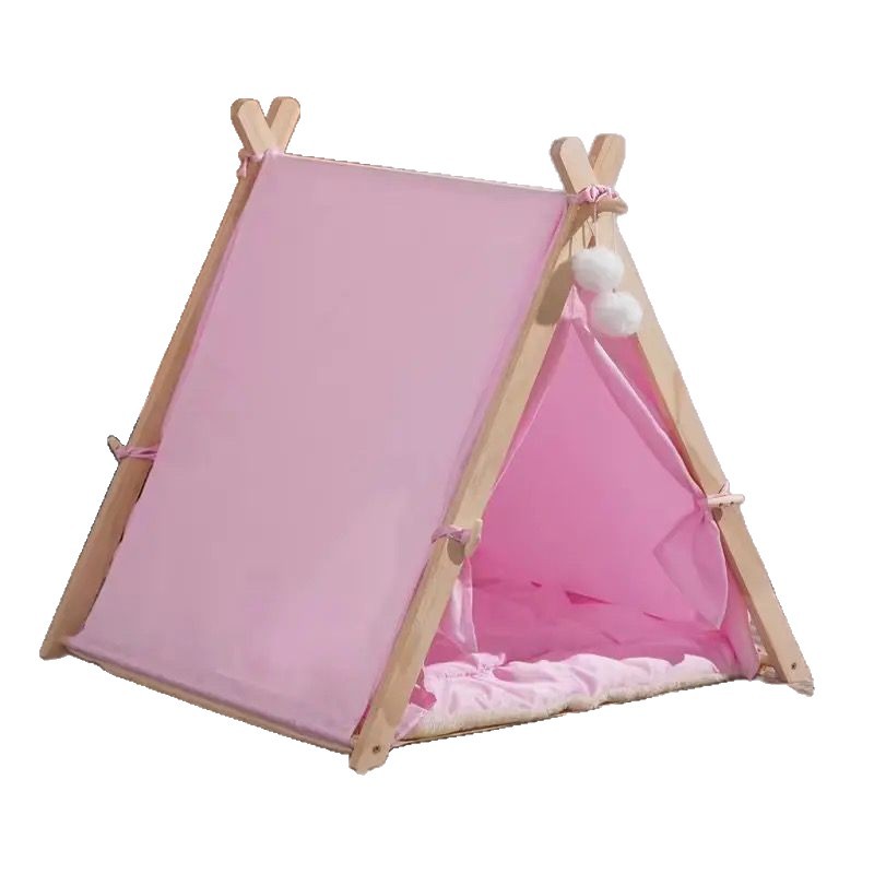 Luxury Foldable Pet Teepee Solid Wood Cotton Linen Washable Cushion Eco-Friendly All-Season Shelter for Dogs Cats Small Animals