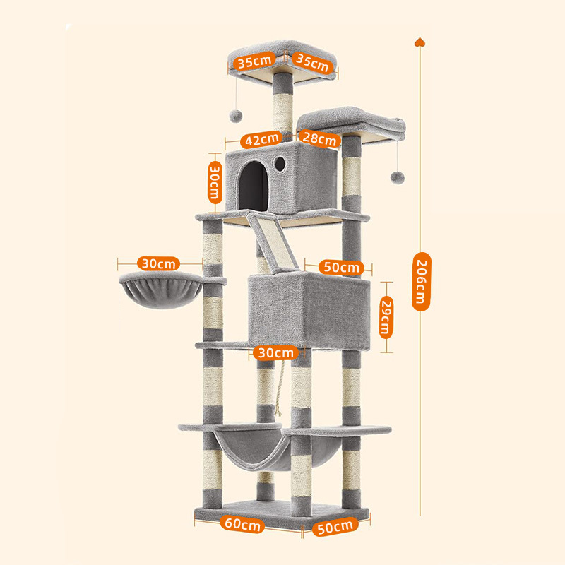 Multi Functional Cat Tree Tower With Hammock Scratching Posts, Perches For Cats To Climb Rest Enjoy Playtime