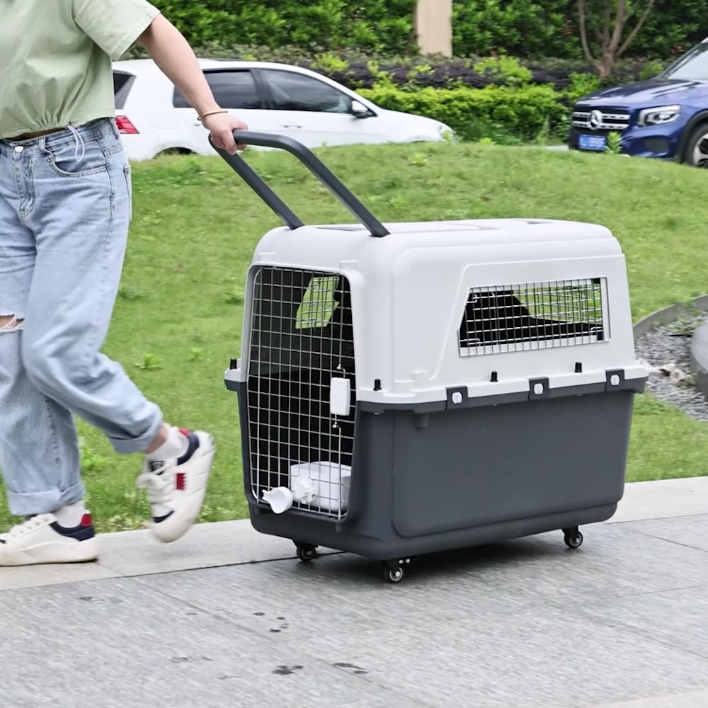 Airline Travel Pet Cages With Handles Dog Kennel Metal Door Dog And Cat Case Crate Plastic Tray For Air Car Outdoor Transport