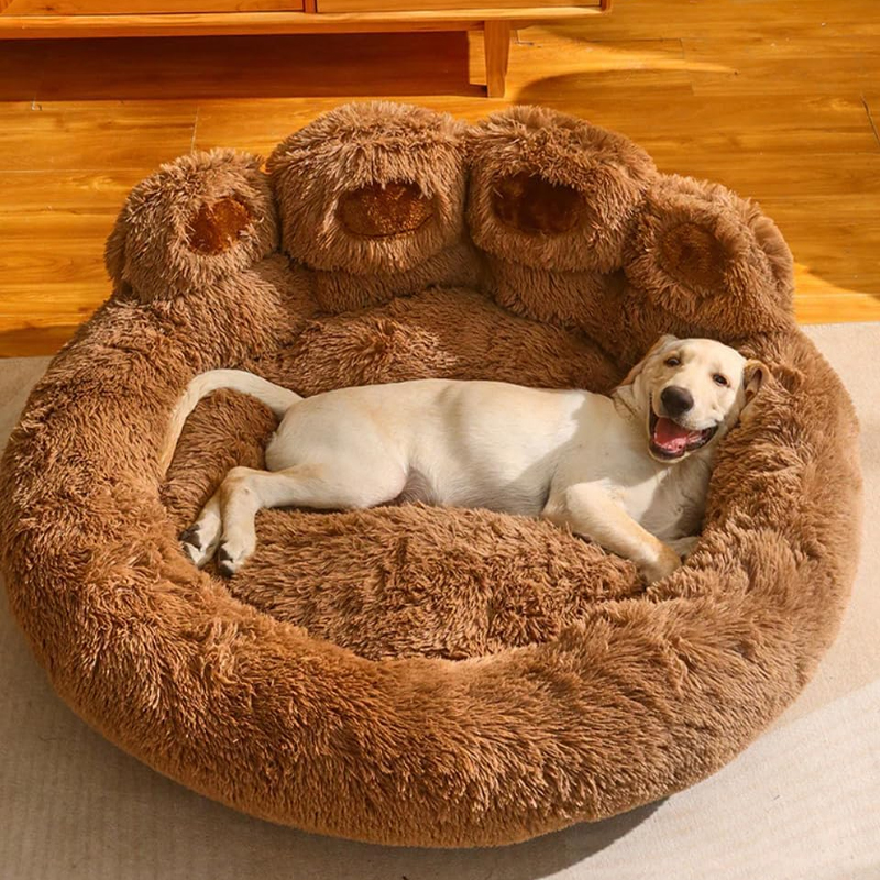 Washable Portable Pet Bed Long Plush Cozy Warm Bear Claw Shaped Pet Sofa Bed for Winter