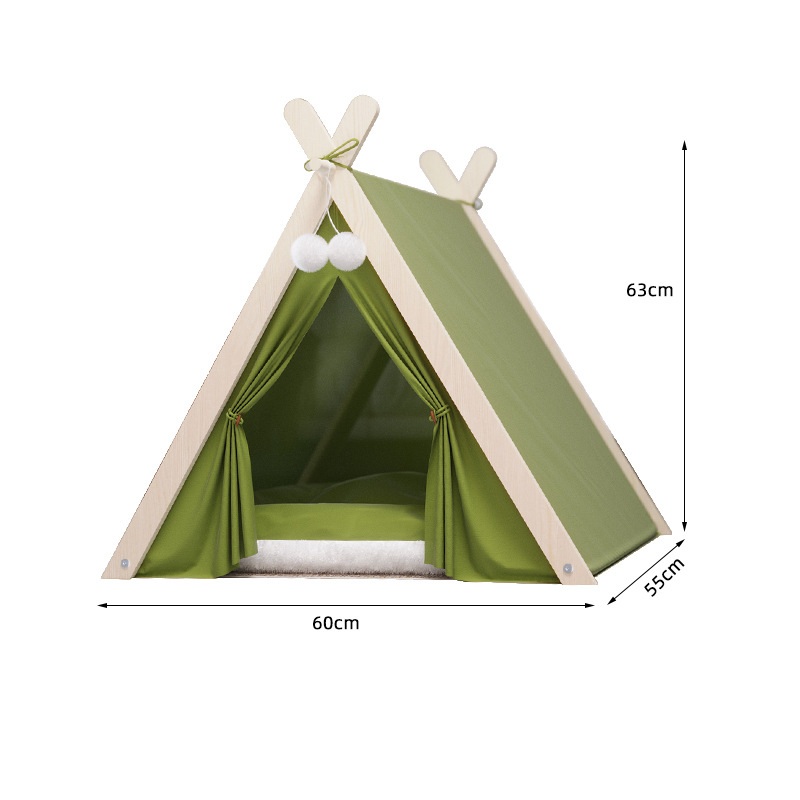 Manufacturer Portable Large Space Wooden Teepee Triangle Cat Bed Stylish Comfortable with Thick Cushion Cat Tent House