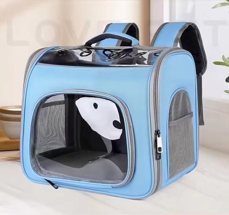 Portable Double - Shoulder Transparent Pet Carrier Backpack - Large Capacity, Foldable for Outdoor Adventures with Cats and Dogs