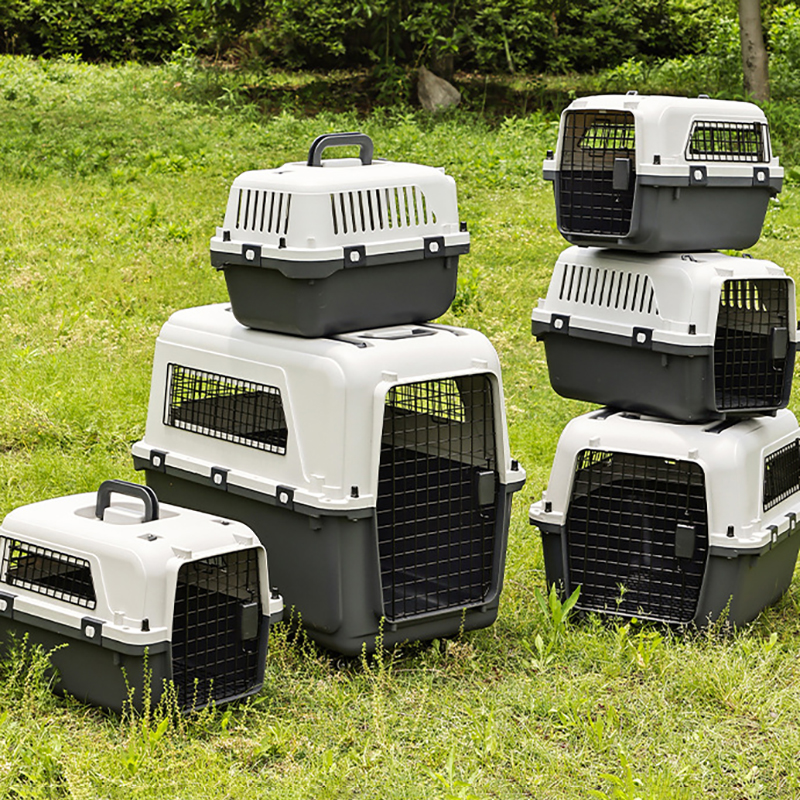 Airline Travel Pet Cages With Handles Dog Kennel Metal Door Dog And Cat Case Crate Plastic Tray For Air Car Outdoor Transport