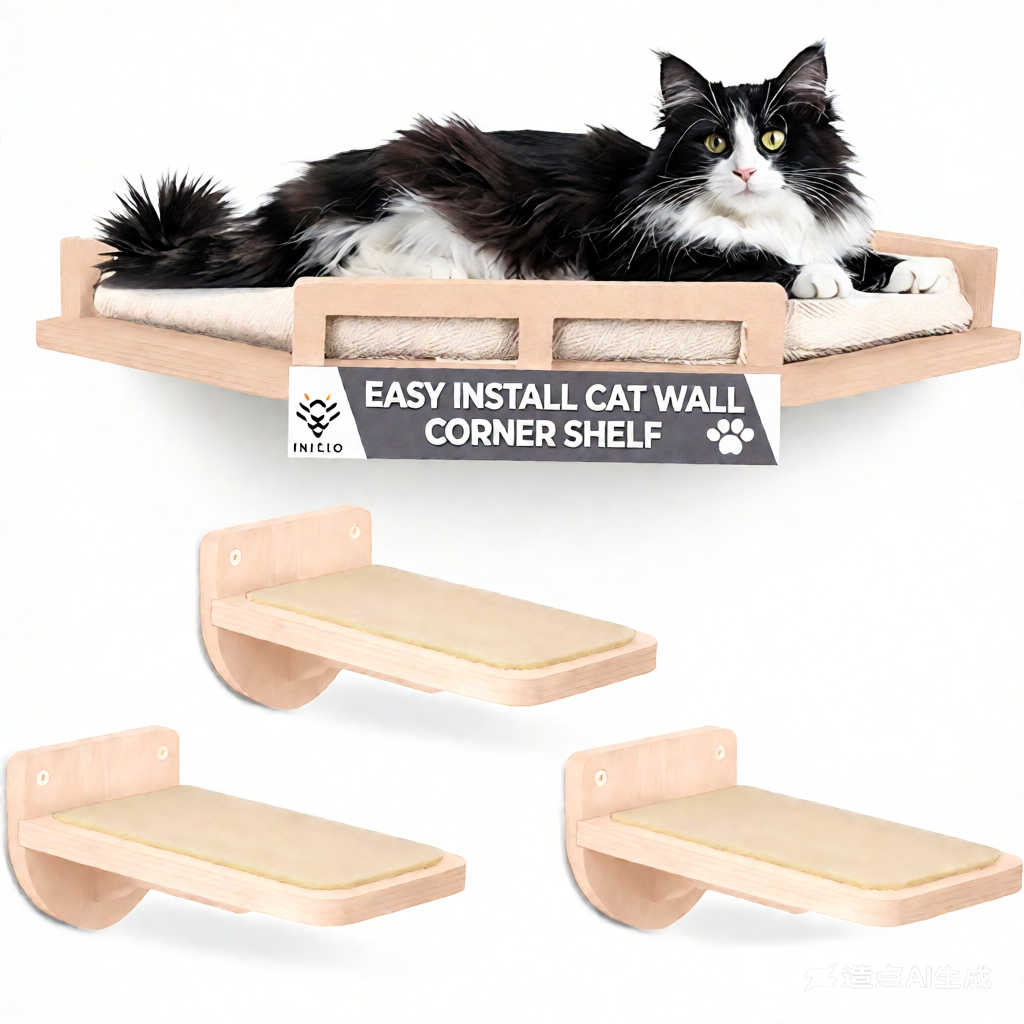 Easy Assembly Classic Wood Wall Mounted Cat Tree with Halloween Design Carton Packaging-Pet Supplies