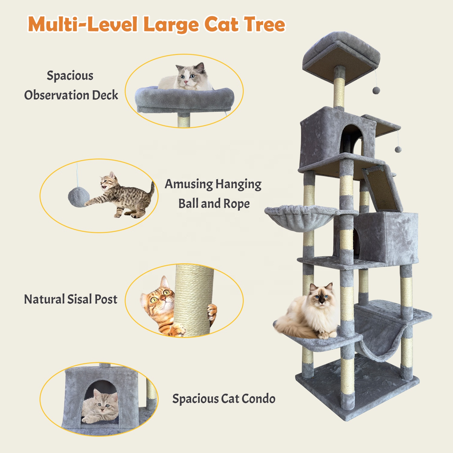 Floor to Ceiling Modern Large Pet Cat Condo Climbing Frame Multi-Level Luxury Cat Tree Tower for Indoor Cats