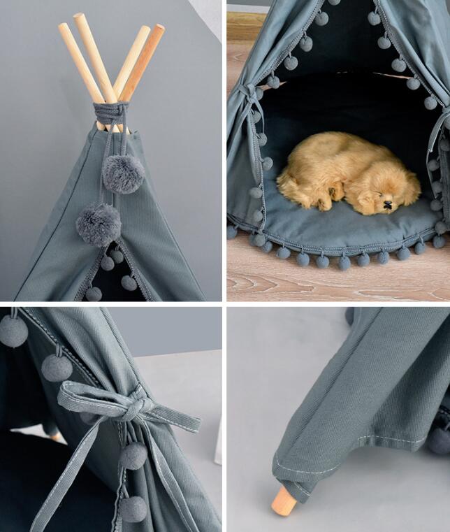 Pet Teepee House Fold Away Pet Tent Furniture Cat Bed with Cushion