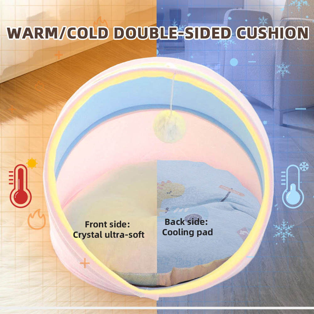 All-season Portable Foldable Pet Tent Bed With Dual-sided Cushion And Ball Outdoor Indoor Semi-closed Dog Cat Cave Bed