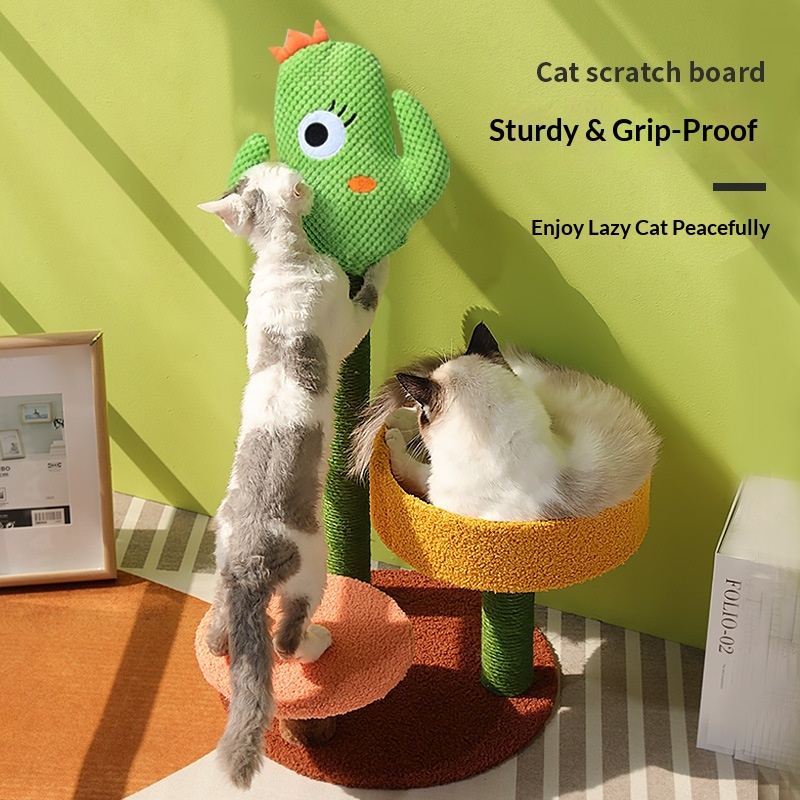 Large Classic Cactus Cat Climbing Frame Wear-Resistant Interactive Scratching Board Nest All-In-One Cat Tree Indoor