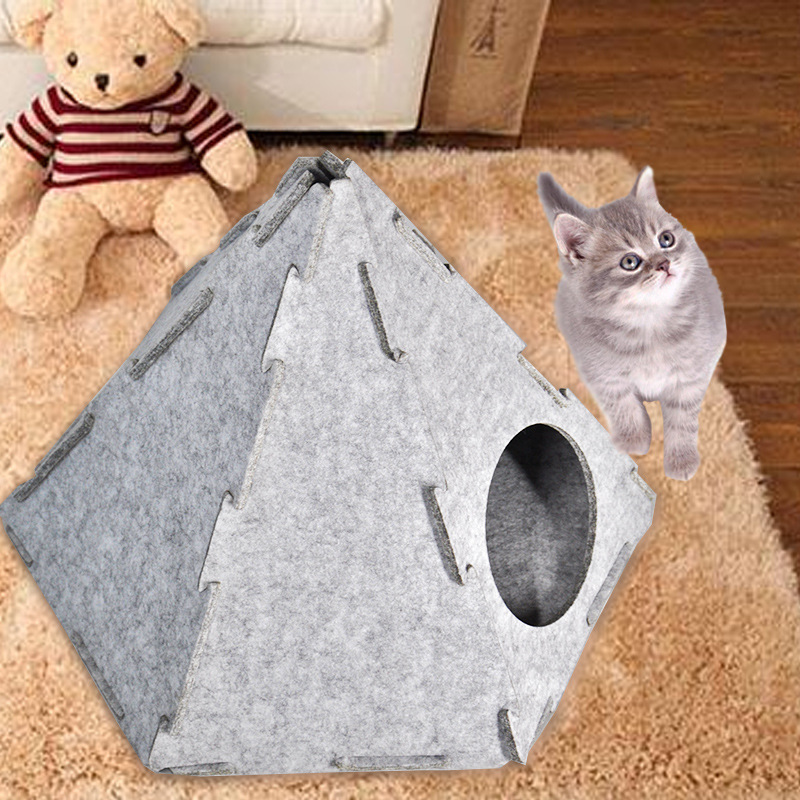Removable Cat House Pet Teepee Folded Felt Tent Triangle-shaped Felt Nest Mat