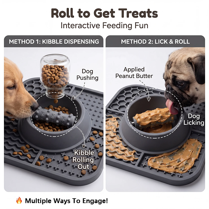 Interactive Dog Lick Mat Slow Feeder Silicone Enrichment Toy Roller Bowl Anti Boredom Anxiety Relief Training Feeding Pad Pets