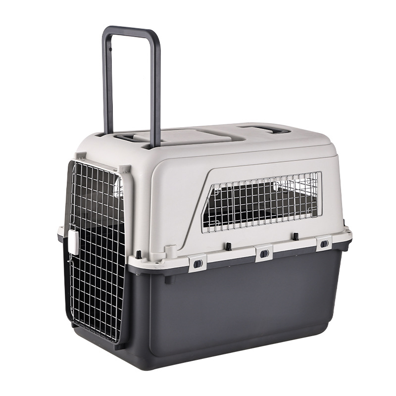 Airline Travel Pet Cages With Handles Dog Kennel Metal Door Dog And Cat Case Crate Plastic Tray For Air Car Outdoor Transport