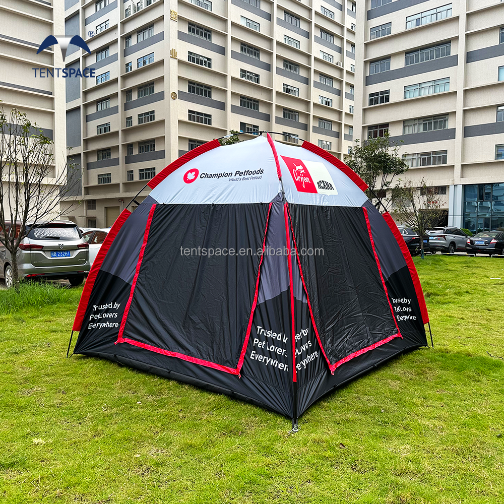 4 Doors Pole Support Open Foldable Tent Black Dog Fiberglass and Aluminum Breathable Shaded Dog Tent for Dog with Zipper Door