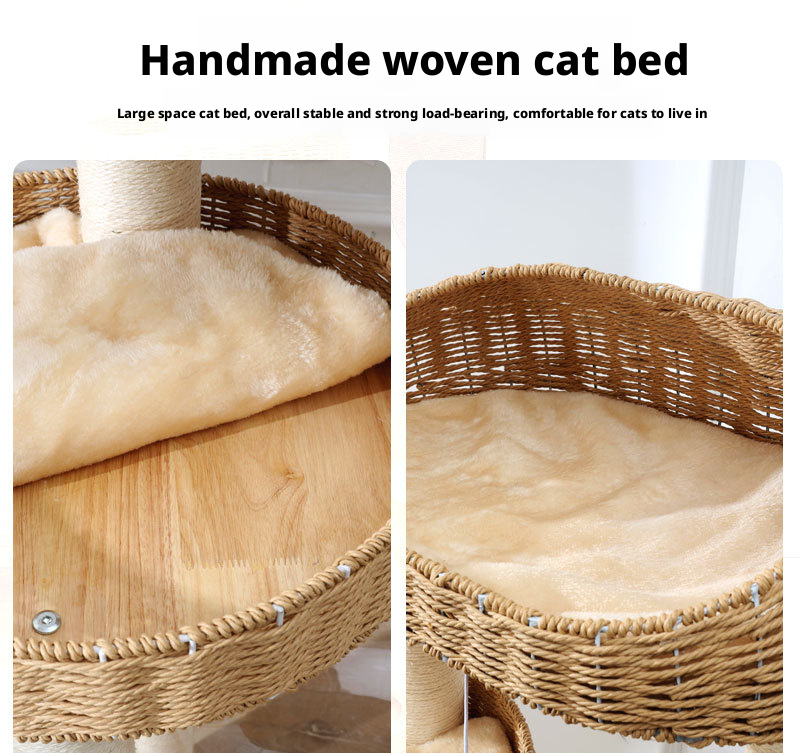 Solid Wood Climbing Frame Cat Nest Tree Integrated Japanese Sisal Column Capsule Large Cat Rack High-rise Eco-Friendly Carton