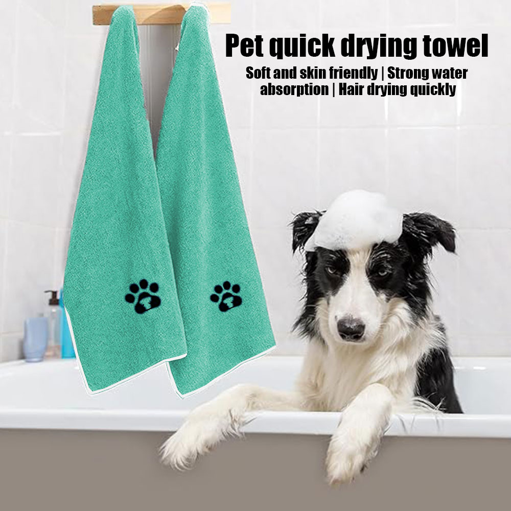Super Absorbent Quick Dry Soft Portable Customizable Modern Hand Wash Pet Blanket Microfiber Dog Cat Bath Grooming Paw Print
