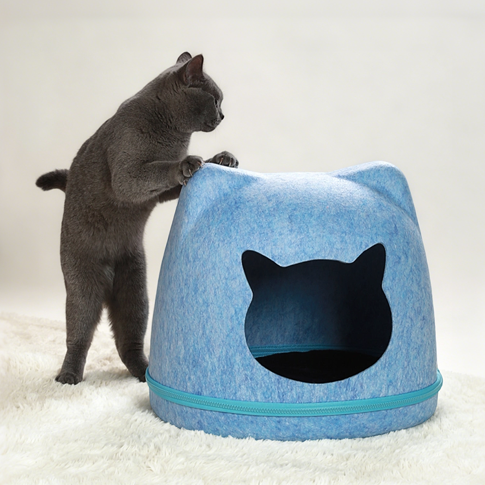 Modern Felt Cat Bed Cave With Zipper Design Breathable Pet Nest For Kittens Small Dogs Durable Scratch Resistant House