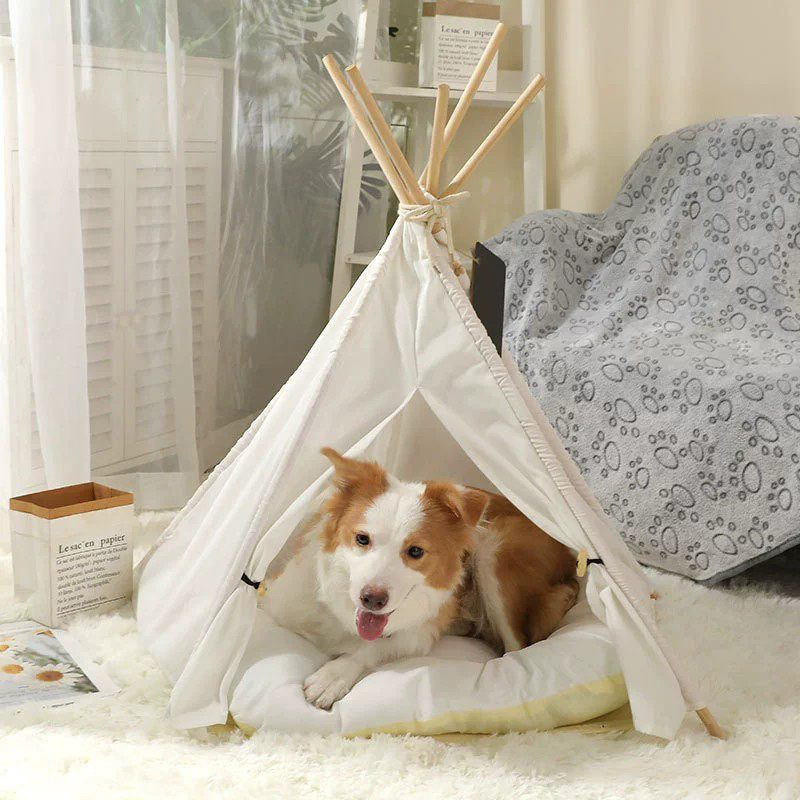 Pet Teepee Dog &amp; Puppy Cat Tents Tipi Bed Portable Houses With Thick Cushion For Pets Cat Tent House