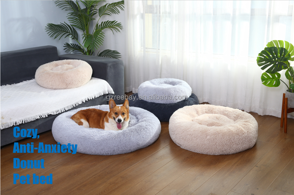 Luxury Plush Soft Calming Donut Dog Bed Dropshipping Washable Extra Large Dog Sofa Cat Round Pet Beds
