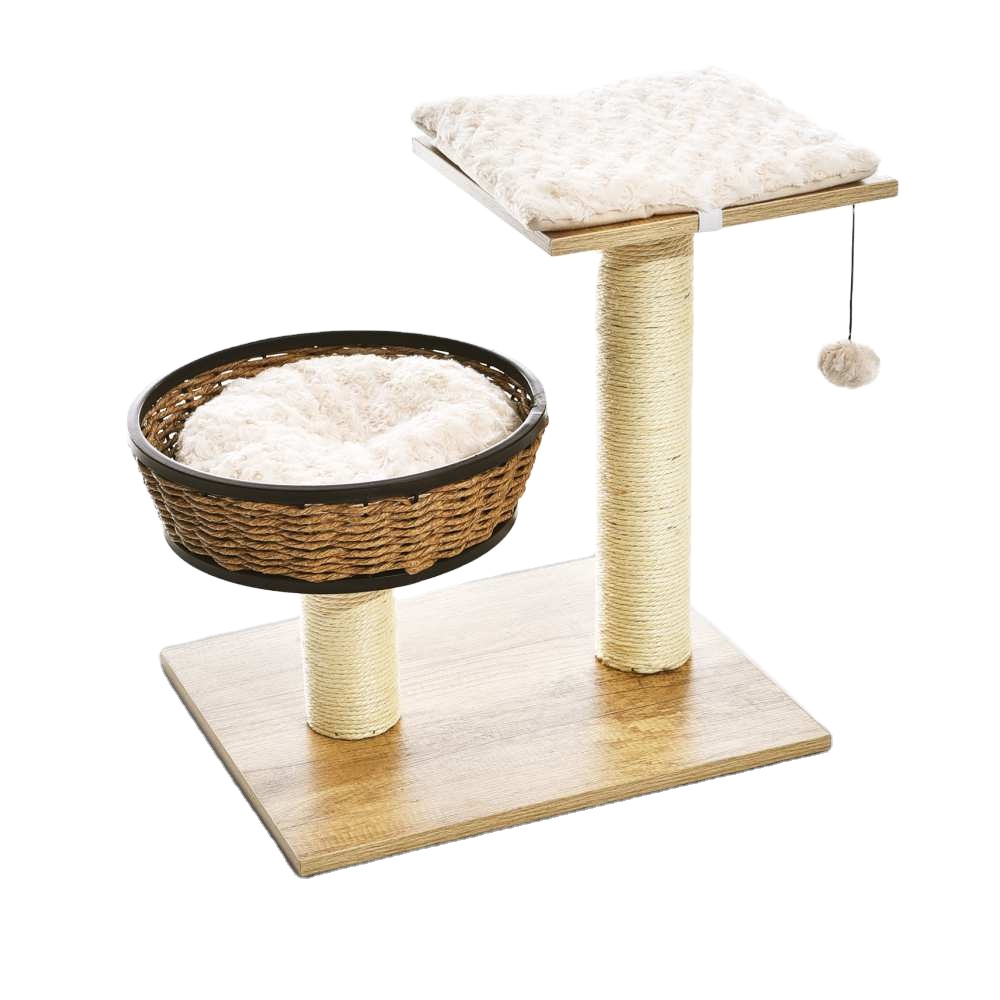 Cat Tree Rattan Modern Tall Cat Tower Scratching Posts Condos Top Perch Rattan Wooden Cat Tree