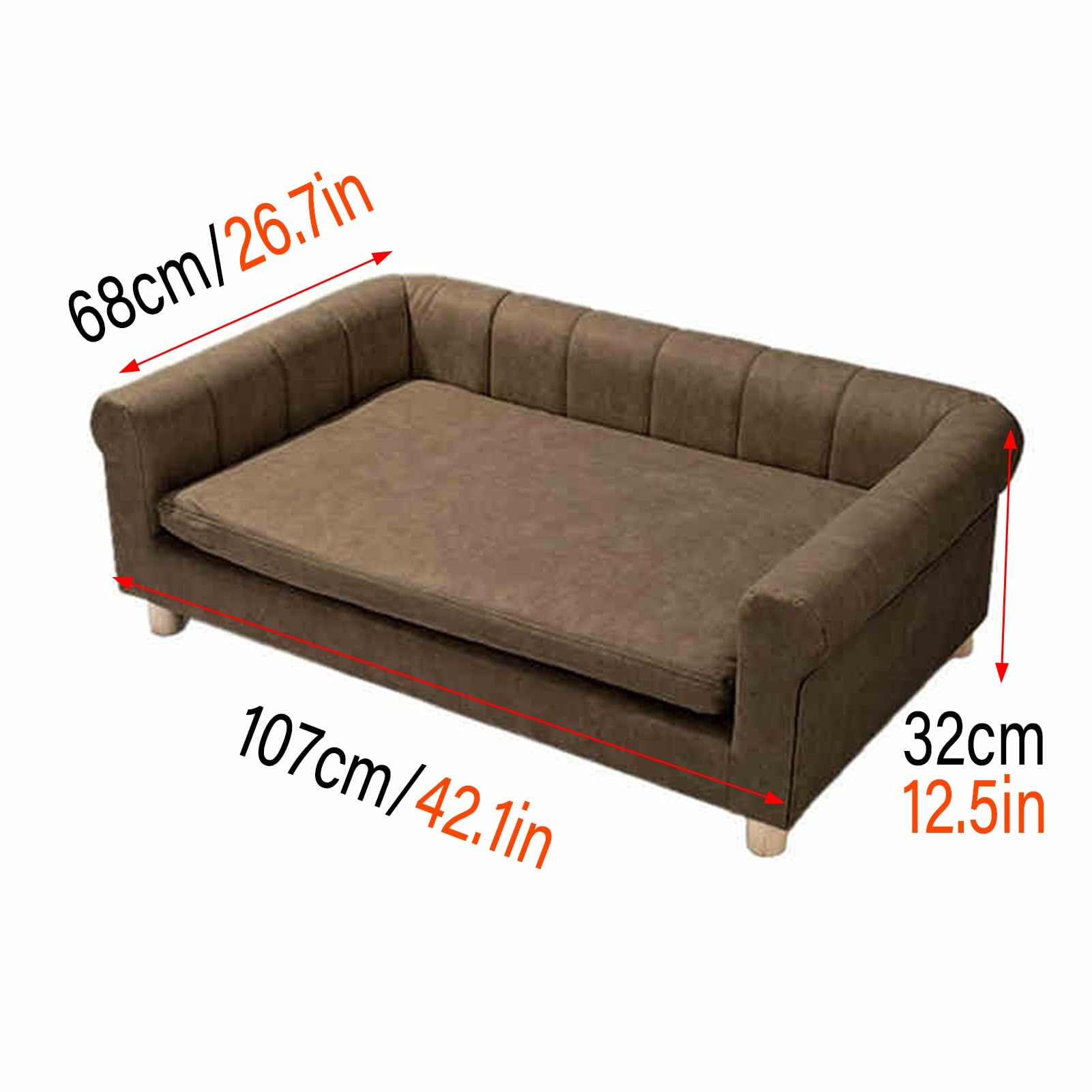 Wooden Pet Sofa Bed for Large Dogs &amp; Cats, Removable Washable Elevated Dog Bed with Wood Frame, All-Season Pet Bed