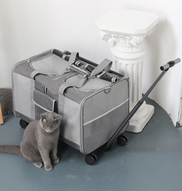 Extra-Large Wheeled Pet Carrier for Cats &amp; Small Dogs Airline-Approved Foldable Breathable Cat Carrier Bag with Wheels
