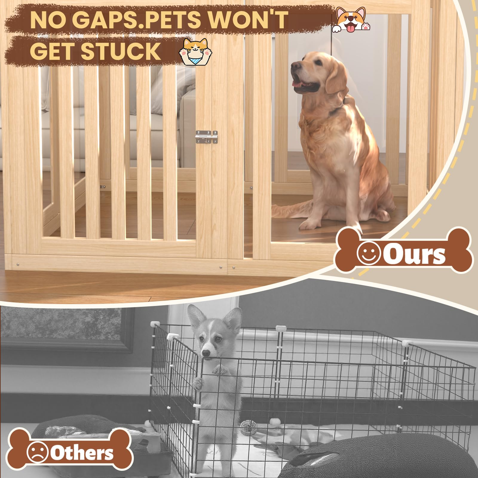 8 Panel Pet Playpen with Door 23.6" High Transparent Acrylic &amp; Wood Puppy Pen for Dogs Cats Rabbits Indoor