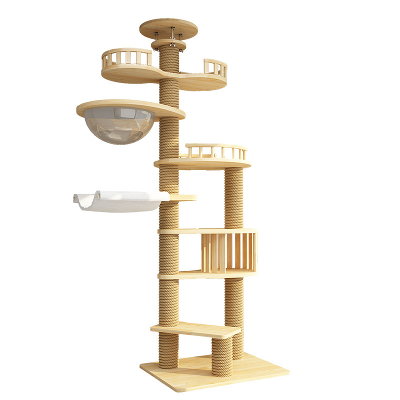 Factory-Made Solid Wood PVC Cat Tree Integrated Scratching Post Floor-to-Ceiling Cat Climbing Frame Cat House Pet Mat Pad Toy