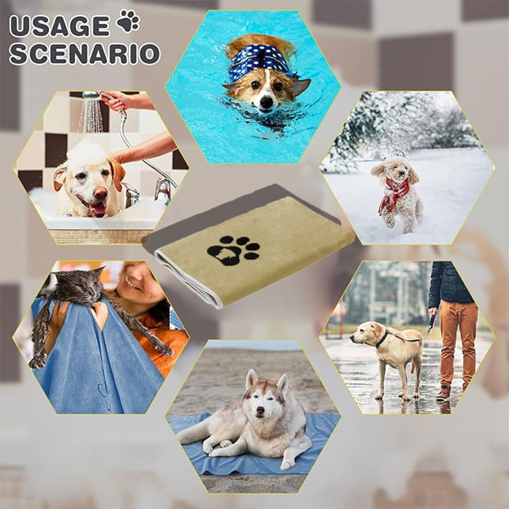 Super Absorbent Quick Dry Soft Portable Customizable Modern Hand Wash Pet Blanket Microfiber Dog Cat Bath Grooming Paw Print