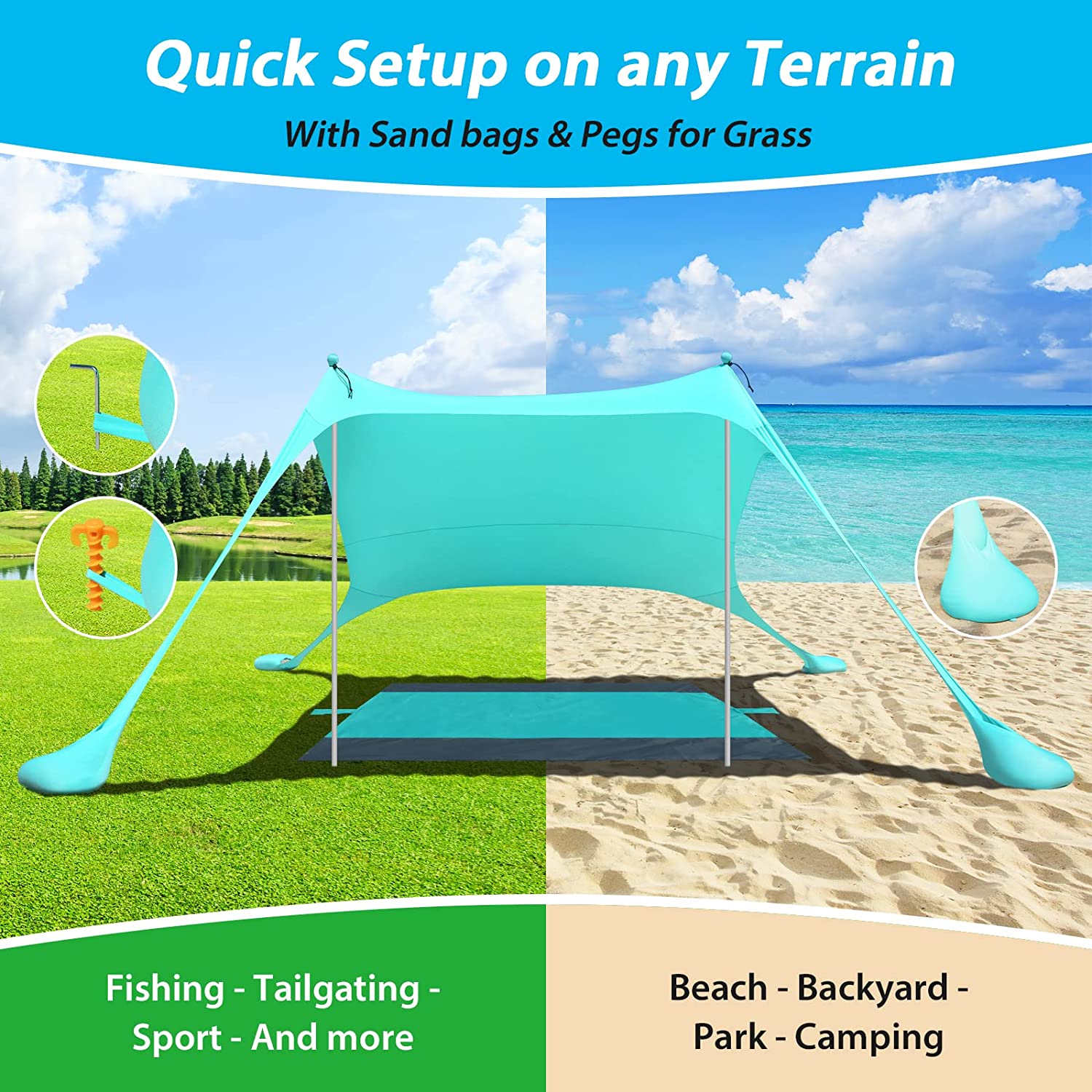 High Quality Four-Season Waterproof Portable Tarp Rain Tent Ultralight Beach Sun Shelter Camping With Tent Pole
