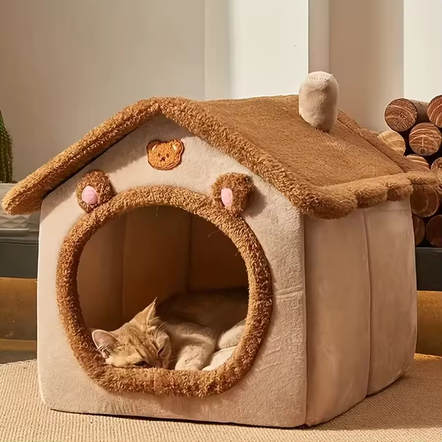 Luxury Warm Pet Bed Tent House Indoor Soft Dog Kennel with Removable Cushion for Small Medium Large Cats and Dogs