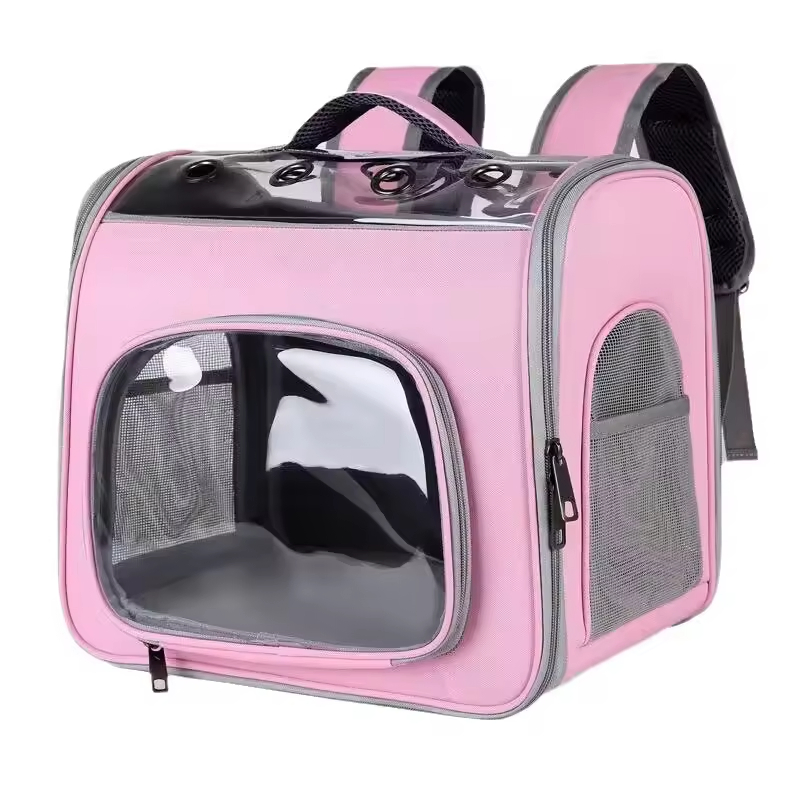 Portable Double - Shoulder Transparent Pet Carrier Backpack - Large Capacity, Foldable for Outdoor Adventures with Cats and Dogs