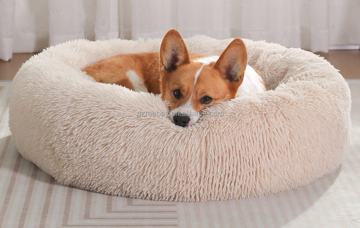 Luxury Plush Soft Calming Donut Dog Bed Dropshipping Washable Extra Large Dog Sofa Cat Round Pet Beds