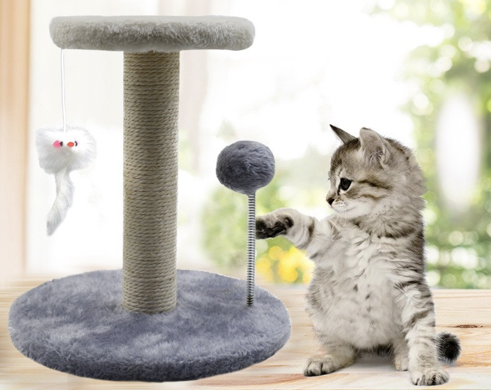 Cute Classic Sisal Cat Tree Mixed Color Eco-Friendly Cat Climbing Frame with Hanging Mouse Spring Ball 35pcs/box