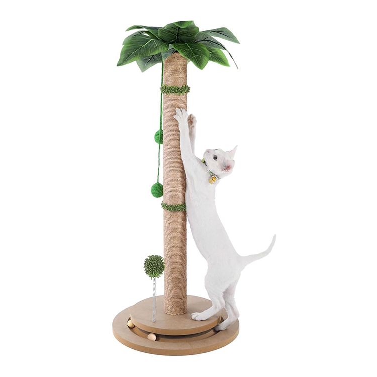 Wholesale Custom Cat Scratching Post Tree 100% Natural Sisal Pet Play Real Cat Tree Tower With Hanging Ball and Trackball