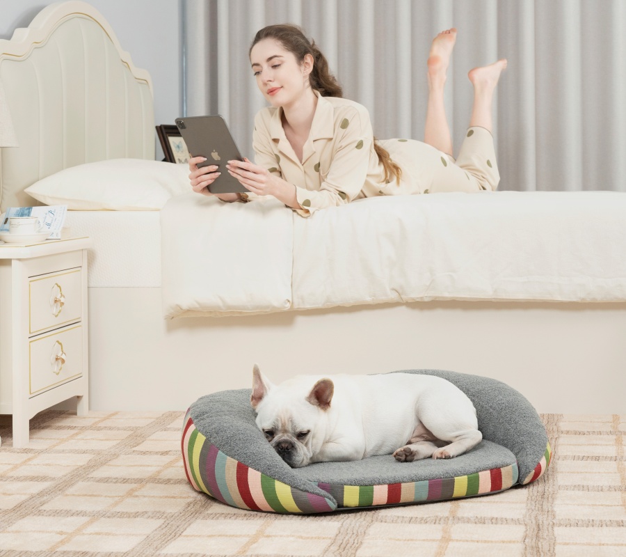 Lavender Infused Memory Foam Pet Sofa Bed for Dogs with Boucle Fabric Manufacturer Wholesale Luxury Washable Dog Large Sofa Bed
