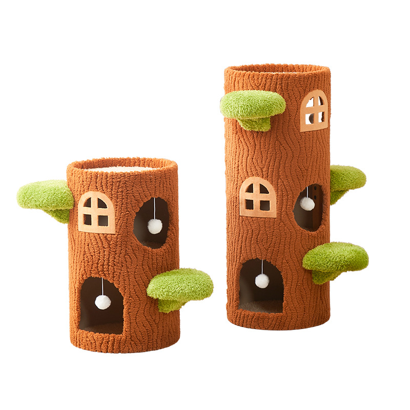 Multi Level Cat Tree Tower Sustainable Solid Wood Cat Climbing Frame Sisal Scratching Posts Felt Bed Hammock Hideaway Cave