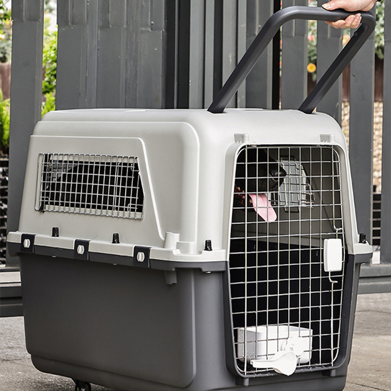 Airline Travel Pet Cages With Handles Dog Kennel Metal Door Dog And Cat Case Crate Plastic Tray For Air Car Outdoor Transport