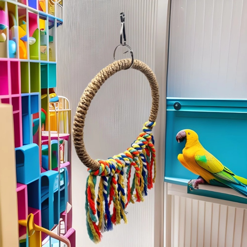 Pet Parrot Bird Swing Frame Hemp Rope Hanging Ring Chewing Bite Toys Parrot Climbing Frame and Cage Decoration