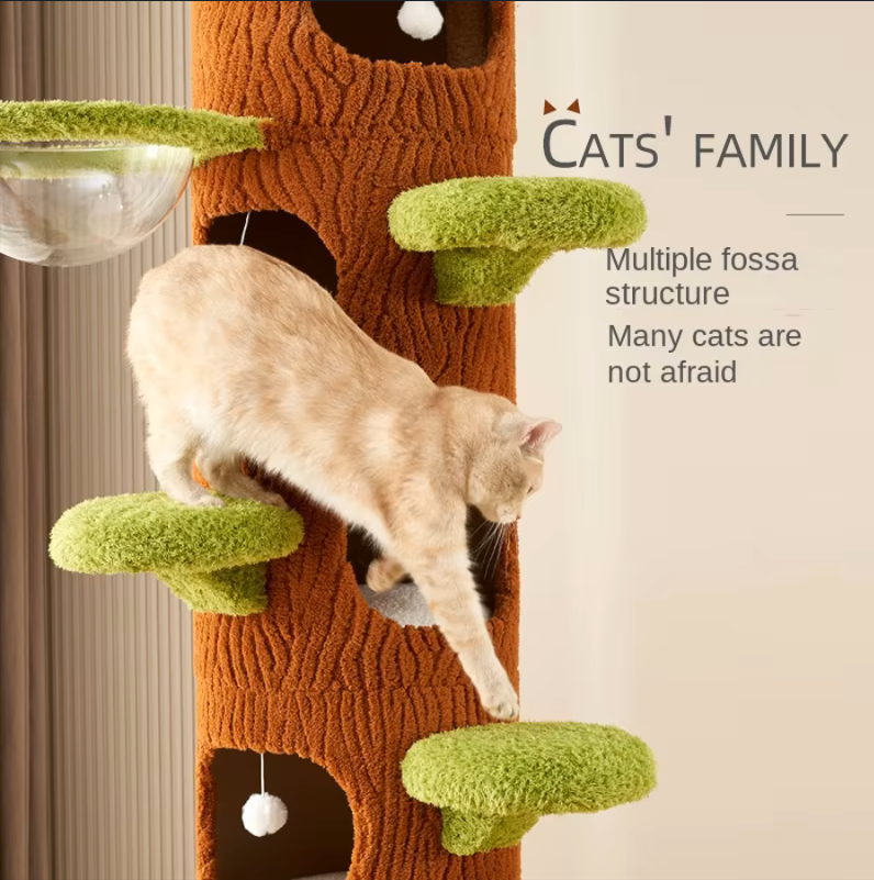 Multi Level Cat Tree Tower Sustainable Solid Wood Cat Climbing Frame Sisal Scratching Posts Felt Bed Hammock Hideaway Cave