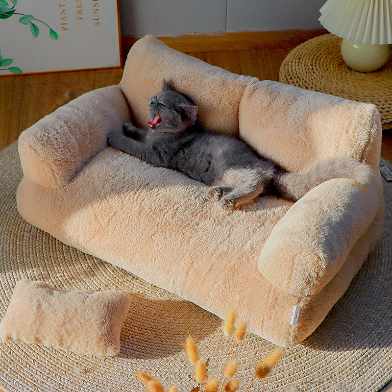 Plush Fabric Pet Sofa, Open Backrest Cat Bed Spacious Washable Warm Pet Couch for Cats Small Dogs