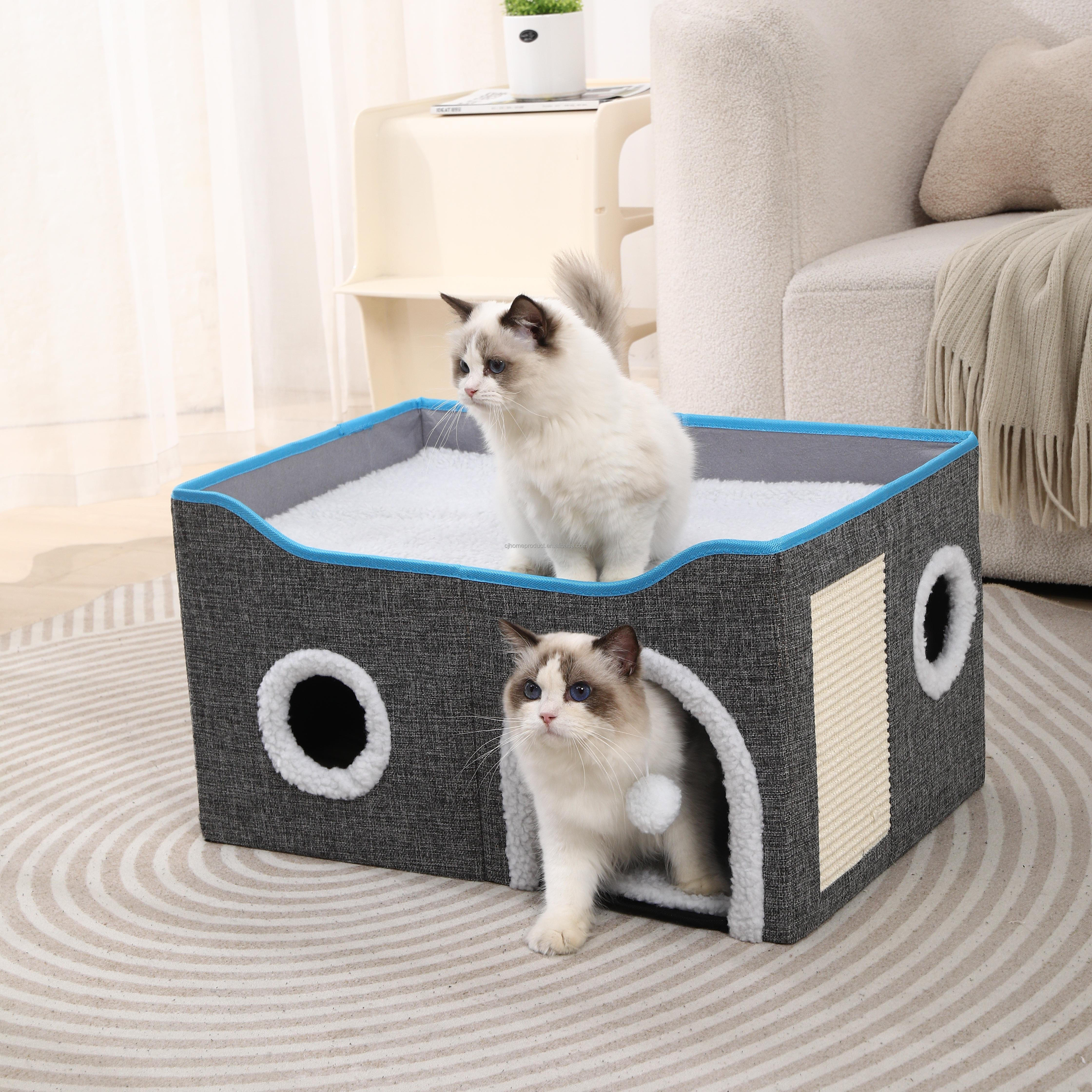 Portable Modern Cat Teepee Bed with Multiple Levels Fabric Collapsible Cat Furniture Set for Home Use for Living Room Furniture