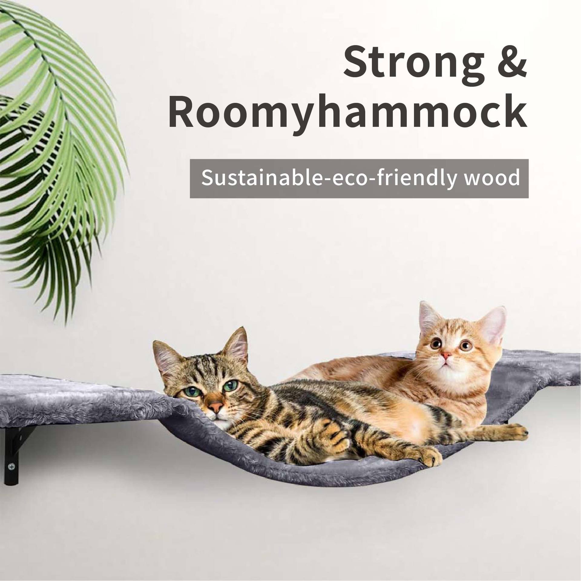 Luxury Modern Solid Wood Wall-mounted Cat Climbing Frame &amp; Jumping Board with Scratching Surface-Multi-cat Family Play Set