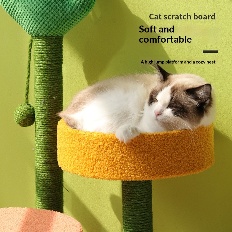 Large Classic Cactus Cat Climbing Frame Wear-Resistant Interactive Scratching Board Nest All-In-One Cat Tree Indoor