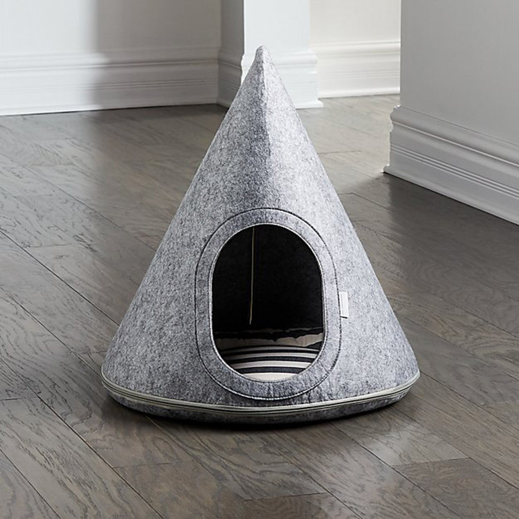 Hot Selling Detachable Folding Pet Teepee Felt Pet Tent Dog Bed Cat Cave with Removable Cushion