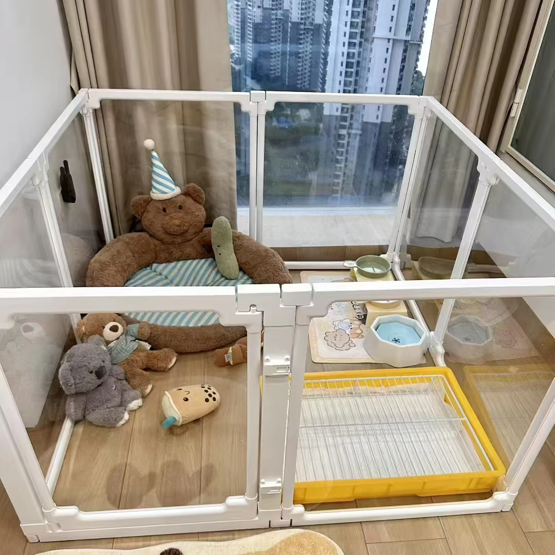 Small Medium Sized Indoor Dog Fence Easy-to-assemble Clear Acrylic Pet Pen Translucent Playpen Door For Puppy Bedding Accessory