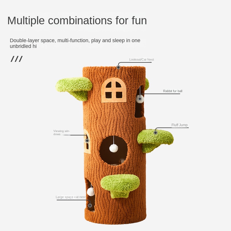 Multi Level Cat Tree Tower Sustainable Solid Wood Cat Climbing Frame Sisal Scratching Posts Felt Bed Hammock Hideaway Cave