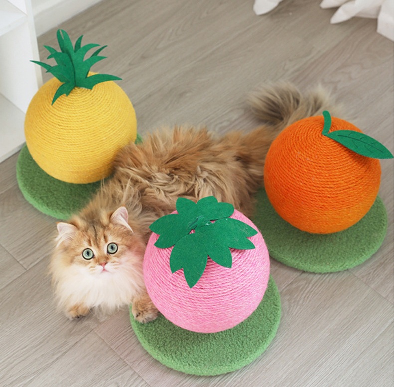 Small Cat Climbing Frame with Swordstick Fruit Cat Scratch Pad Strawberries Oranges Pineapple Billiard Toys for Pets